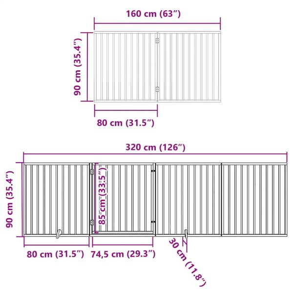 Poartă de câini pliabilă cu ușă, 8 panouri, 640 cm, lemn plop