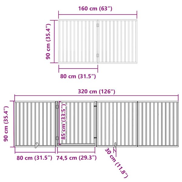 Poartă câini pliabilă cu ușă 6 panouri negru, 480 cm, lemn plop