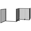 Poartă câini pliabilă cu ușă 6 panouri negru, 480 cm, lemn plop