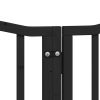 Poartă câini pliabilă cu ușă 9 panouri negru, 450 cm, lemn plop