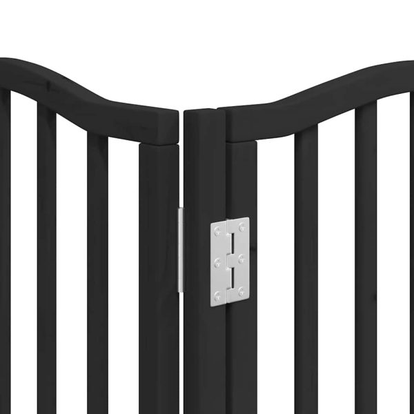 Poartă câini pliabilă cu ușă 9 panouri negru, 450 cm, lemn plop