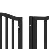 Poartă câini pliabilă cu ușă 9 panouri negru, 450 cm, lemn plop