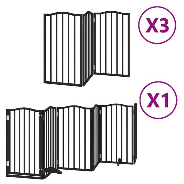 Poartă câini pliabilă cu ușă 15 panouri negru 750 cm, lemn plop