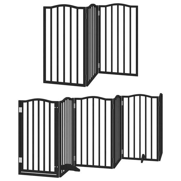 Poartă câini pliabilă cu ușă 15 panouri negru 750 cm, lemn plop