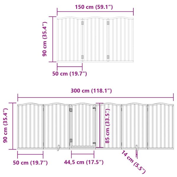 Poartă câini pliabilă cu ușă 15 panouri negru 750 cm, lemn plop