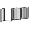 Poartă câini pliabilă cu ușă 15 panouri negru 750 cm, lemn plop