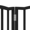 Poartă câini pliabilă cu ușă 15 panouri negru 750 cm, lemn plop
