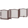 Poartă câini pliabilă cu ușă 9 panouri maro, 450 cm, lemn plop