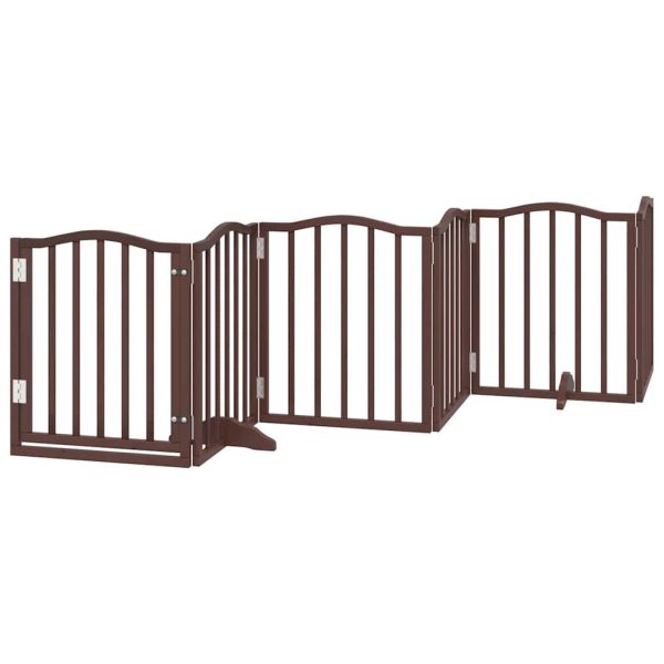 Poartă câini pliabilă cu ușă 9 panouri maro, 450 cm, lemn plop