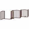 Poartă câini pliabilă cu ușă 9 panouri maro, 450 cm, lemn plop