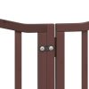 Poartă câini pliabilă cu ușă 9 panouri maro, 450 cm, lemn plop