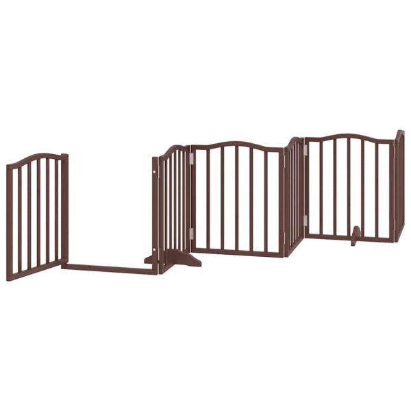 Poartă câini pliabilă cu ușă 12 panouri maro 600 cm, lemn plop