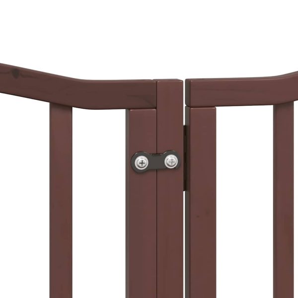 Poartă câini pliabilă cu ușă 12 panouri maro 600 cm, lemn plop