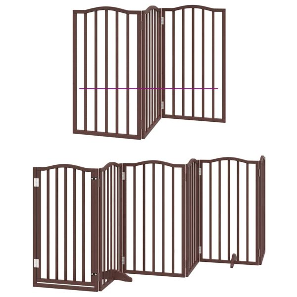 Poartă câini pliabilă cu ușă 15 panouri maro 750 cm, lemn plop