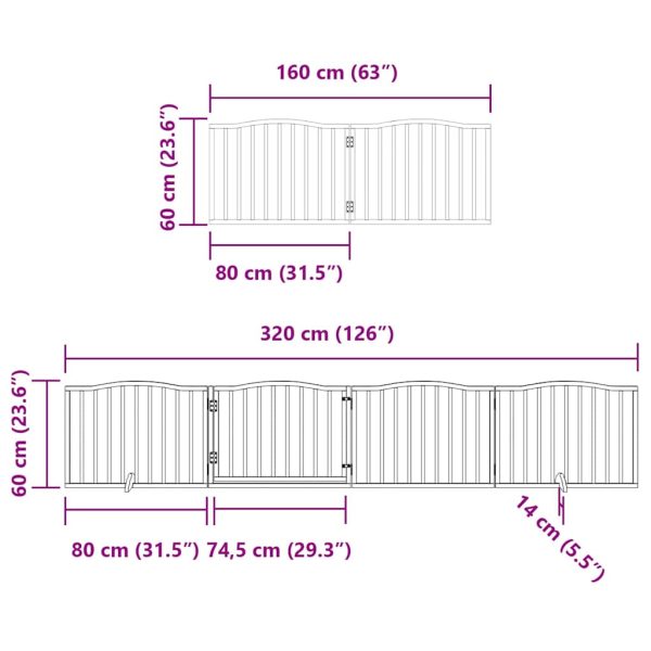Poartă de câini pliabilă cu ușă, 8 panouri, 640 cm, lemn plop