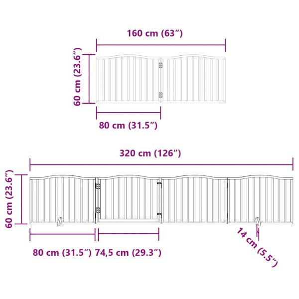 Poartă câini pliabilă cu ușă 10 panouri, alb, 800 cm, lemn plop