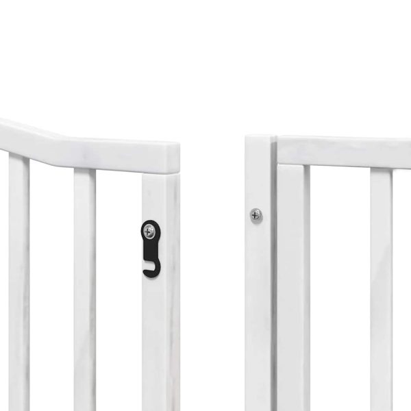 Poartă câini pliabilă cu ușă, 6 panouri, alb, 480 cm, lemn plop