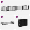 Poartă câini pliabilă cu ușă 8 panouri negru 640 cm, lemn plop