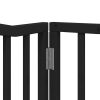 Poartă câini pliabilă cu ușă 8 panouri negru 640 cm, lemn plop