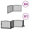 Poartă câini pliabilă cu ușă 12 panouri negru 960 cm, lemn plop