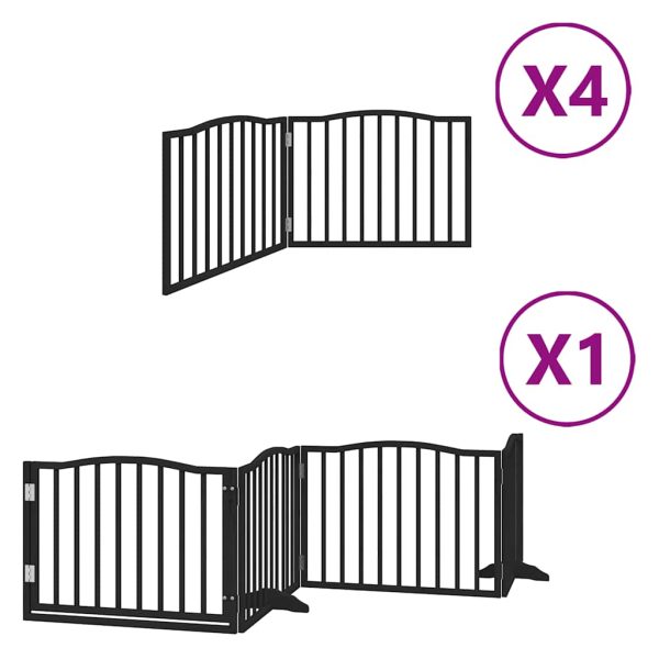 Poartă câini pliabilă cu ușă 12 panouri negru 960 cm, lemn plop