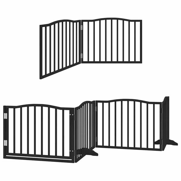 Poartă câini pliabilă cu ușă 12 panouri negru 960 cm, lemn plop