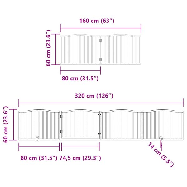 Poartă câini pliabilă cu ușă 12 panouri negru 960 cm, lemn plop