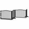 Poartă câini pliabilă cu ușă 12 panouri negru 960 cm, lemn plop