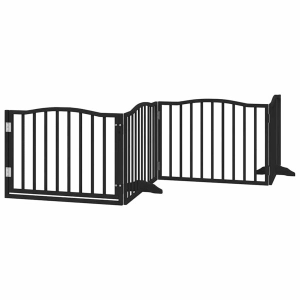 Poartă câini pliabilă cu ușă 12 panouri negru 960 cm, lemn plop