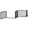 Poartă câini pliabilă cu ușă 12 panouri negru 960 cm, lemn plop
