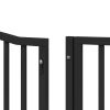 Poartă câini pliabilă cu ușă 12 panouri negru 960 cm, lemn plop
