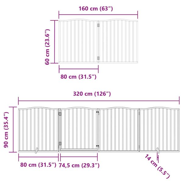 Poartă câini pliabilă cu ușă 6 panouri negru, 480 cm, lemn plop