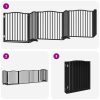 Poartă câini pliabilă cu ușă 6 panouri negru, 480 cm, lemn plop