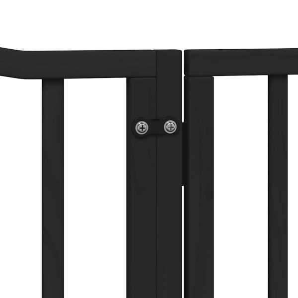 Poartă câini pliabilă cu ușă 6 panouri negru, 480 cm, lemn plop