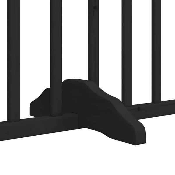 Poartă câini pliabilă cu ușă 6 panouri negru, 480 cm, lemn plop