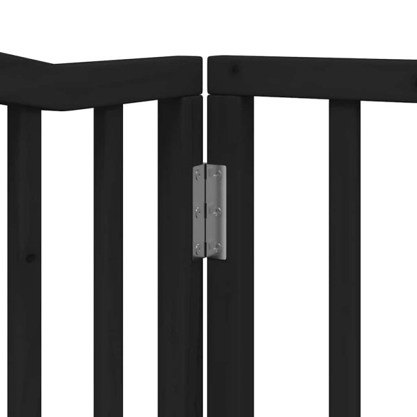 Poartă câini pliabilă cu ușă 6 panouri negru, 480 cm, lemn plop