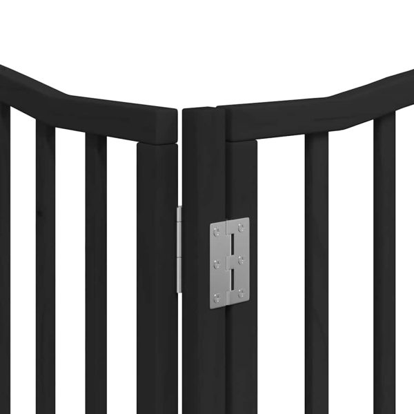 Poartă câini pliabilă cu ușă 6 panouri negru, 480 cm, lemn plop