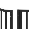 Poartă câini pliabilă cu ușă 12 panouri negru 960 cm, lemn plop