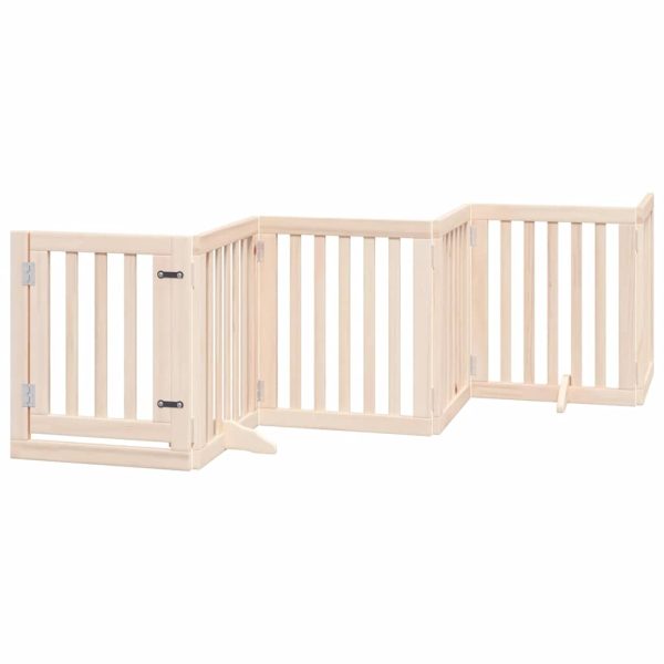 Poartă de câini pliabilă cu ușă, 15 panouri, 750 cm, lemn plop