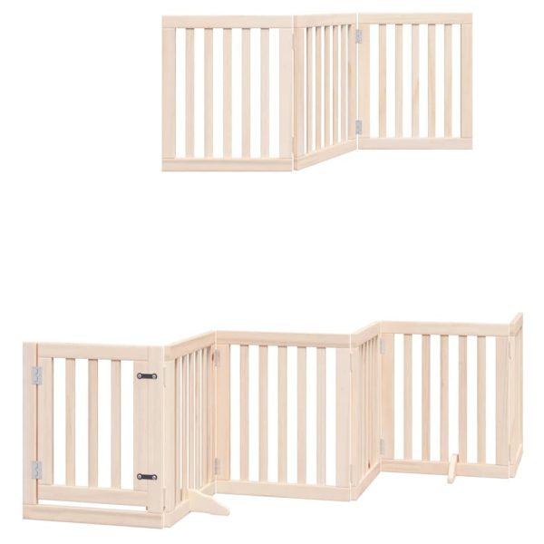 Poartă de câini pliabilă cu ușă, 15 panouri, 750 cm, lemn plop