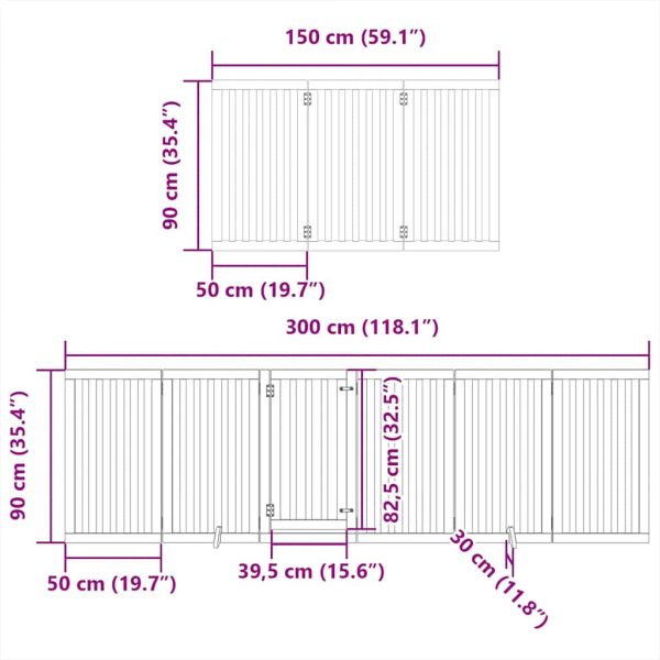 Poartă de câini pliabilă cu ușă, 12 panouri, 600 cm, lemn plop