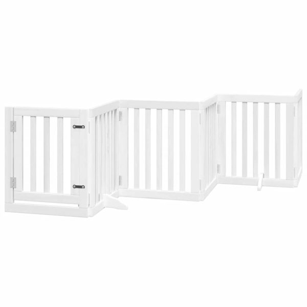 Poartă câini pliabilă cu ușă 12 panouri, alb, 600 cm, lemn plop