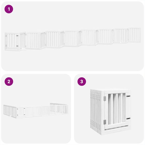 Poartă câini pliabilă cu ușă 15 panouri, alb, 750 cm, lemn plop