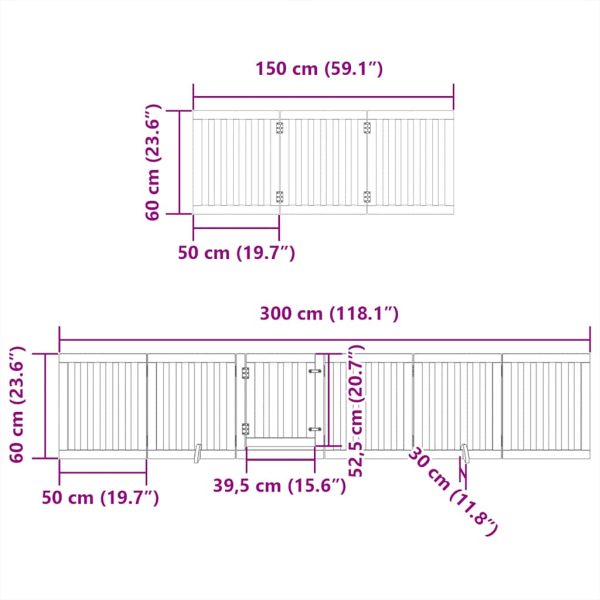 Poartă câini pliabilă cu ușă 15 panouri, alb, 750 cm, lemn plop