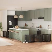 8720845753146_m_en_hd_1 Poartă câini pliabilă cu ușă 9 panouri negru, 450 cm, lemn plop