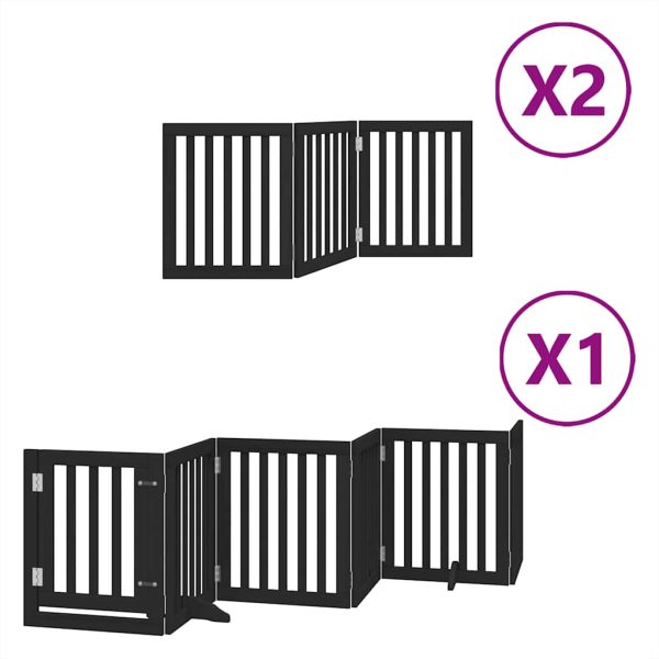 Poartă câini pliabilă cu ușă 12 panouri negru 600 cm, lemn plop