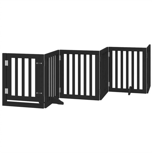 Poartă câini pliabilă cu ușă 12 panouri negru 600 cm, lemn plop