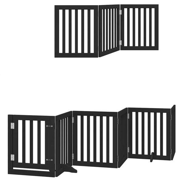 Poartă câini pliabilă cu ușă 12 panouri negru 600 cm, lemn plop