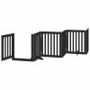 Poartă câini pliabilă cu ușă 12 panouri negru 600 cm, lemn plop