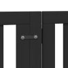 Poartă câini pliabilă cu ușă 12 panouri negru 600 cm, lemn plop